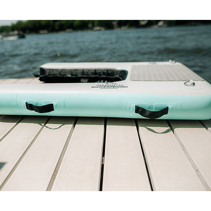 The blue variation of the Inflatable Dog Water Ramp side handles closeup shot.