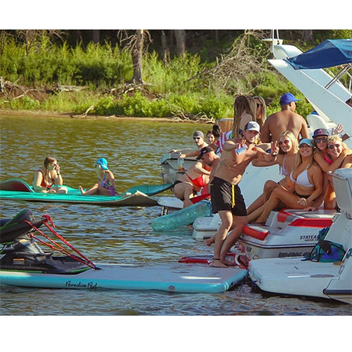 This is the Paradisepad Inflatable Jet Ski Dock and Floating Bar.