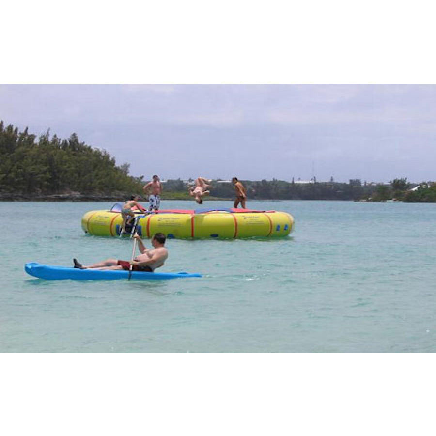 Kids playing on the Island Hopper 25' Giant Jump Water Trampoline on a white background.