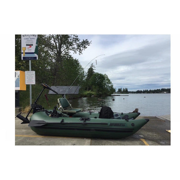 Sea Eagle 285 Frameless Inflatable Fishing Boat next to the water side view.