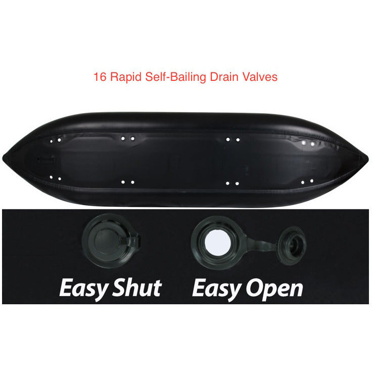 Sea Eagle Explorer 380X Inflatable Tandem Kayak valve drain close up. 