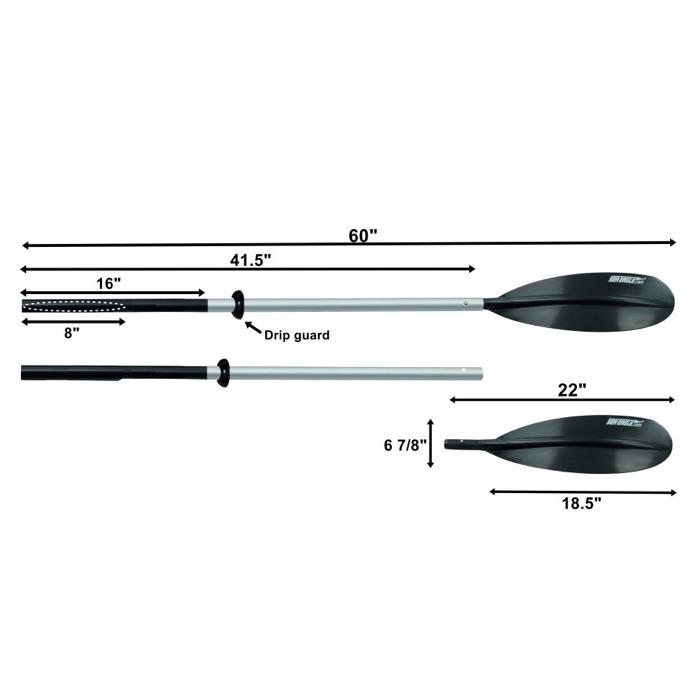 Sea Eagle AB252 Oars closeup with detailed dimensions.