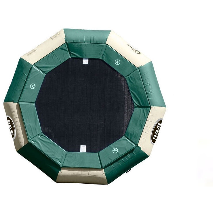 Green and Tan Rave Aqua Jump 120 Eclipse Water Trampoline Northwoods design.