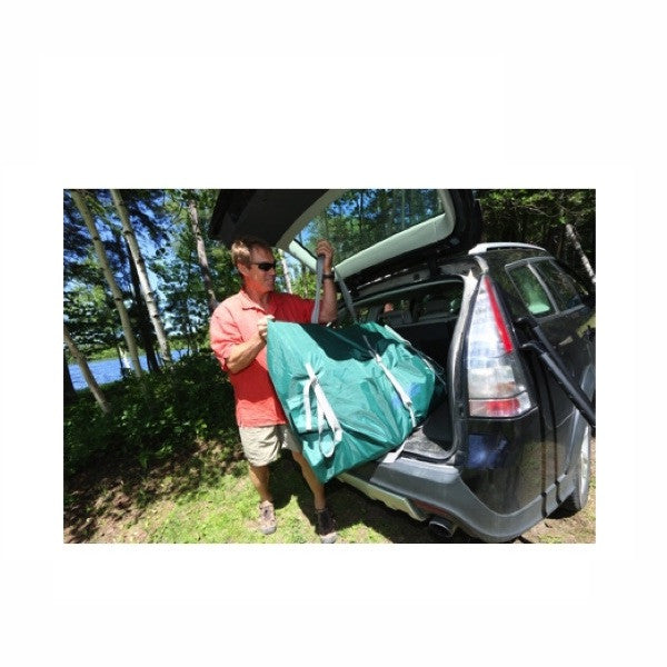 Sea Eagle Inflatable Canoe 16 in a carry bag in the back of an SUV. 