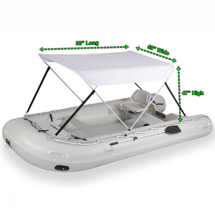 Sea Eagle Wide Canopy for Inflatable Boat - White - attached to Sea Eagle Inflatable Runabout Boat. 