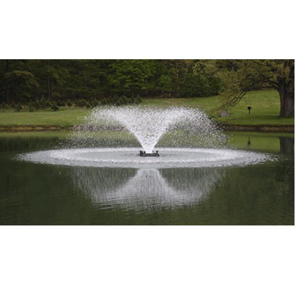 Bearon Aquatics  F1000F 1 Hp Aerating Fountain spraying a perfect trumpet spray in the middle of a pond.