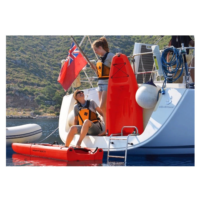 Falcon Tandem Kayak by the side of the boat.