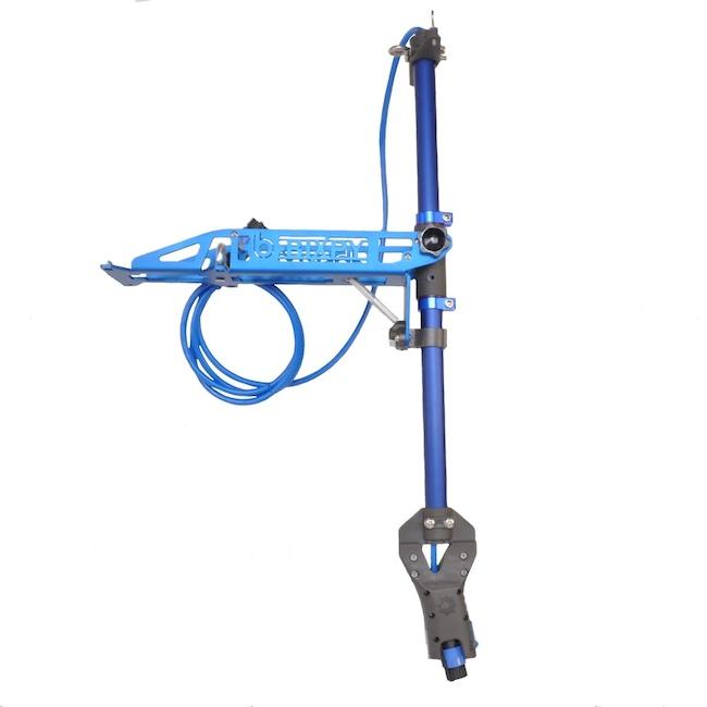 Bixpy Hobie Pro Angler Compass Outback WillFit Adapter is shown. Royal blue power pole, light blue platform, and black end caps and connectors.