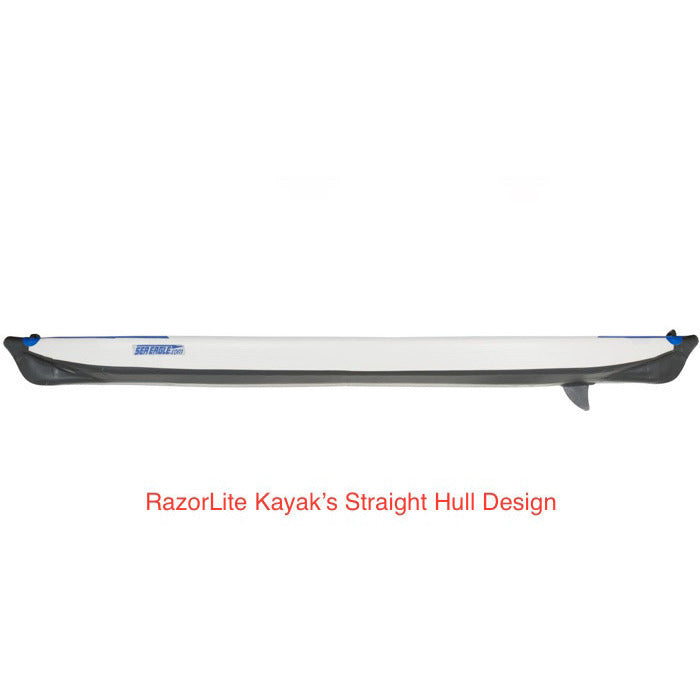 Sea Eagle RazorLite 393rl Inflatable Kayak side view of the straight hull design. 