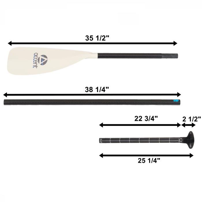 Sea Eagle Carbon Fiber SUP Paddle - Black Shaft with a White blade.  Shown together and broken down into separate pieces. 