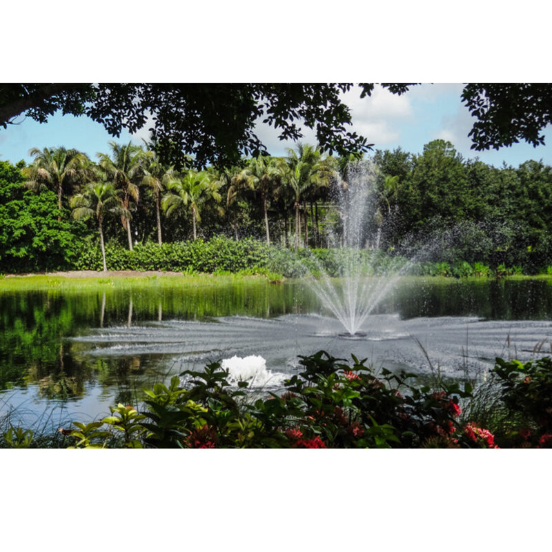 Floating Olympus Fountain in a tropical, garden-like setting