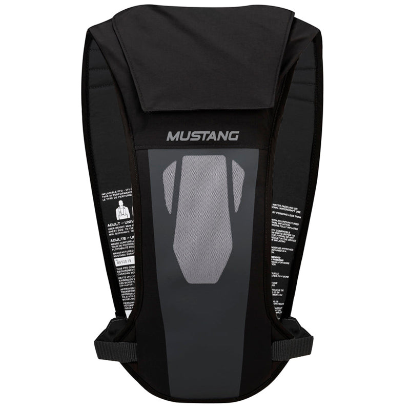 This shows the front part of the Mustang Survival Elite 28 Inflatable PFD.