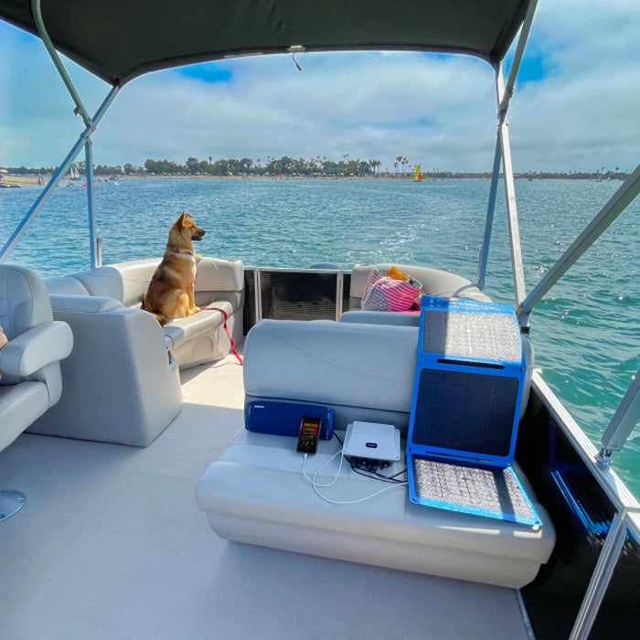 PP-166 Power Station & Solar Panel Bundle Kit on a boat on the ocean